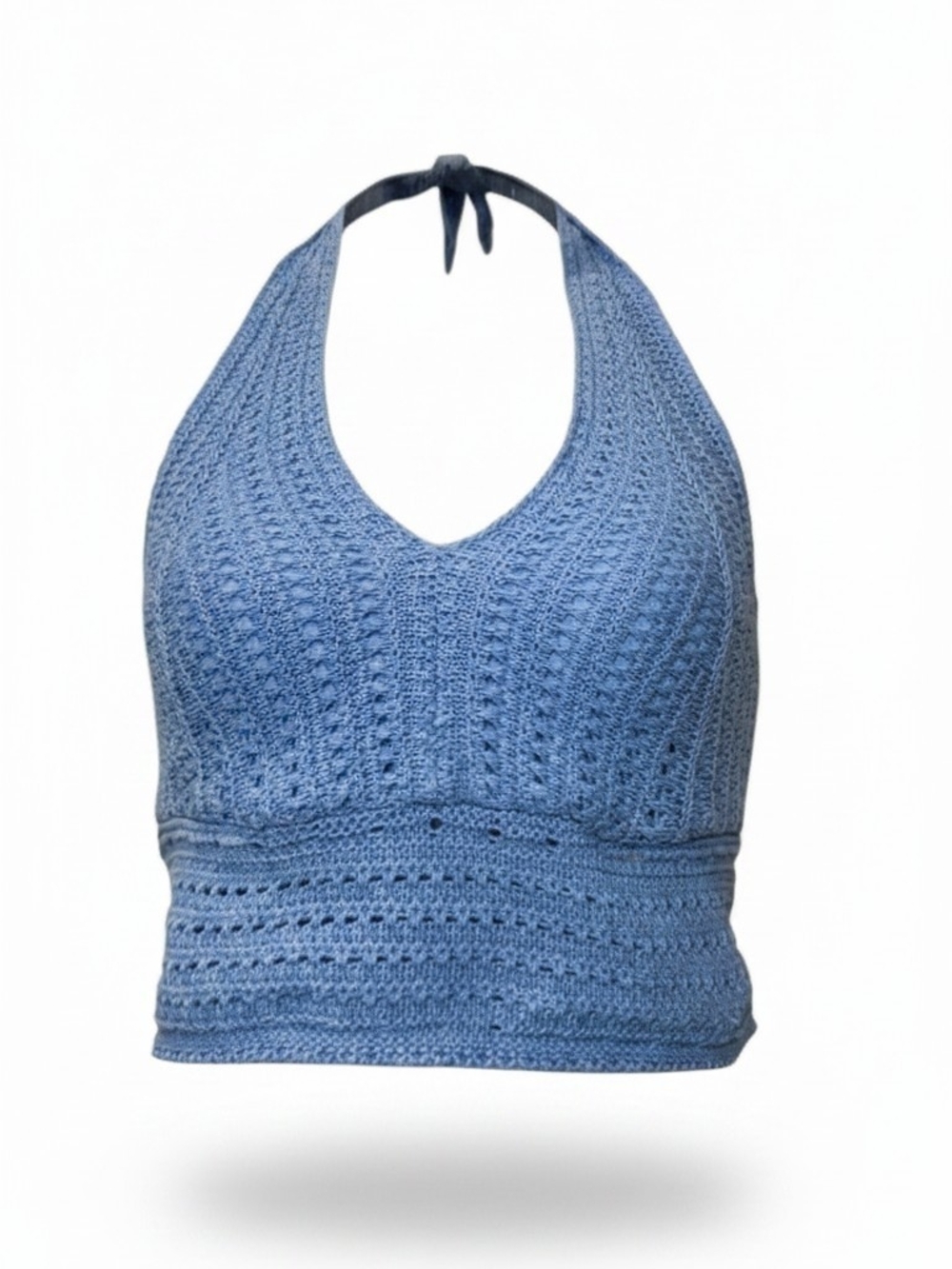 Hollister Sky Blue Crochet Halter Crop Top